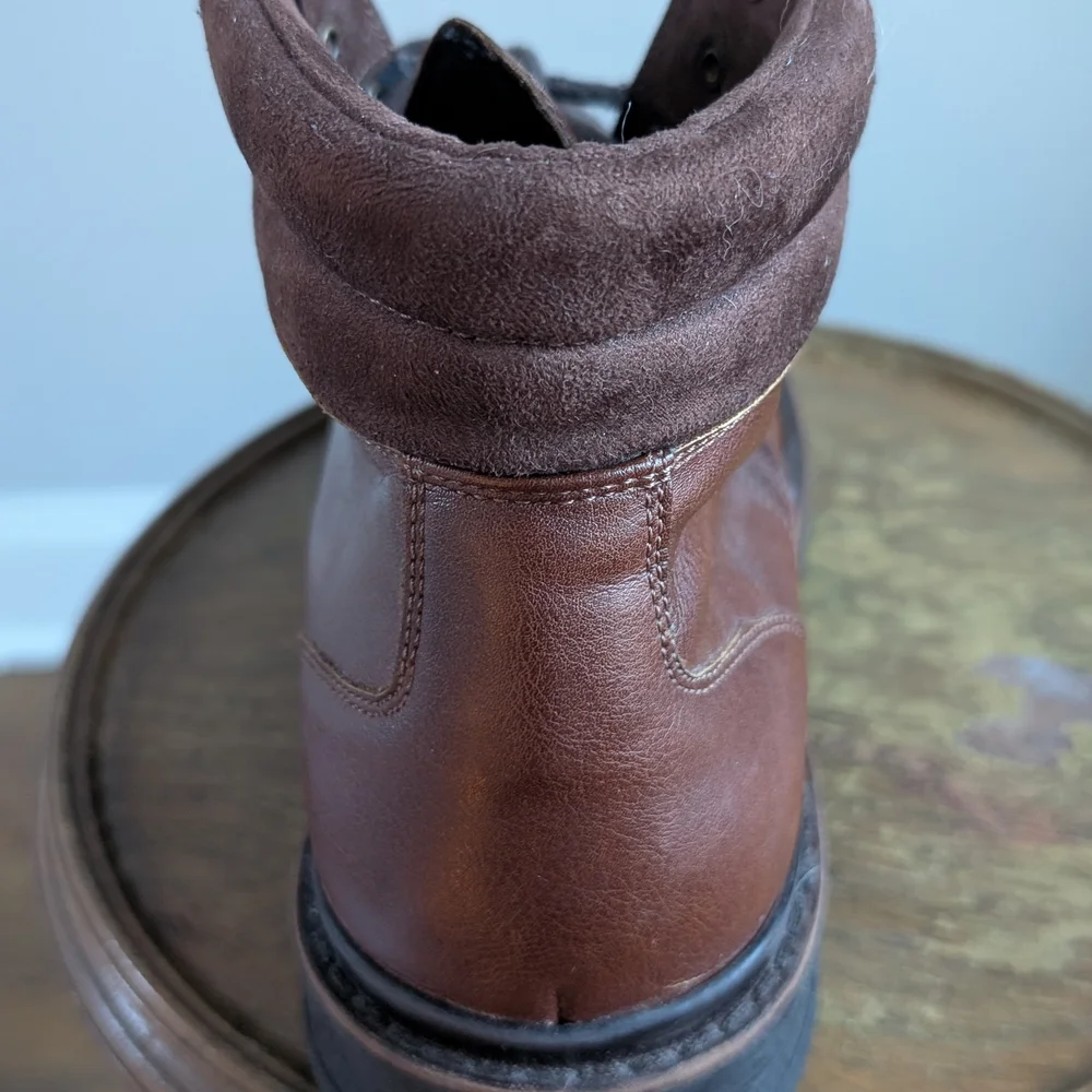 ZARA Men’s Brown Leather Lace-Up Boots Size 43 (US 10) Lug Sole Made in Albania